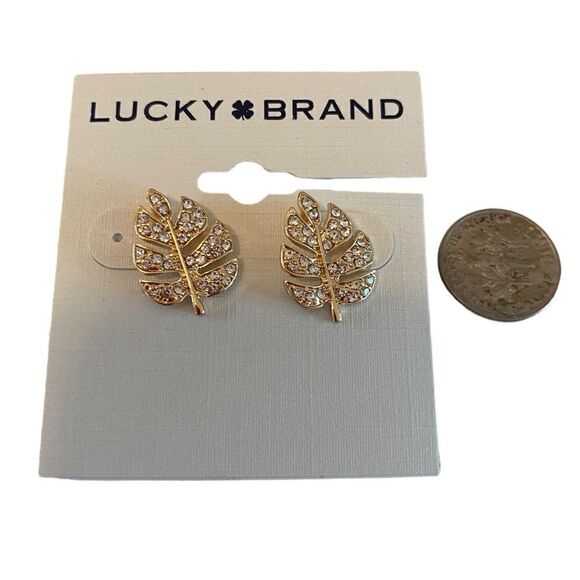 Pave Crystal & Gold Toned Leaf Posts. - Picture 1 of 6